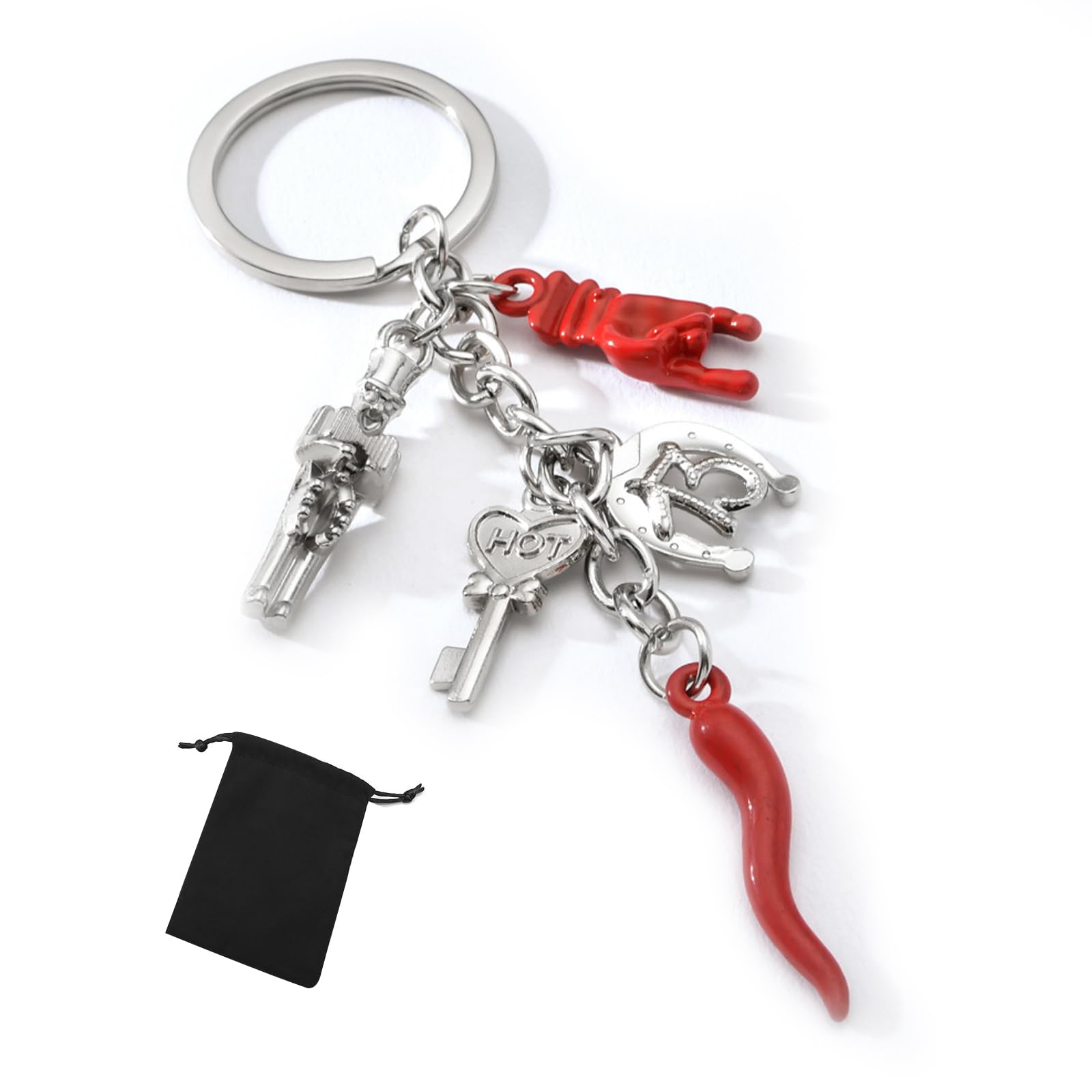 Portachiavi In Acciaio Con Pendente Portafortuna - Personalizzabile Con Corno, Zampa, Civetta O Mano Di Fatima - Foto 9