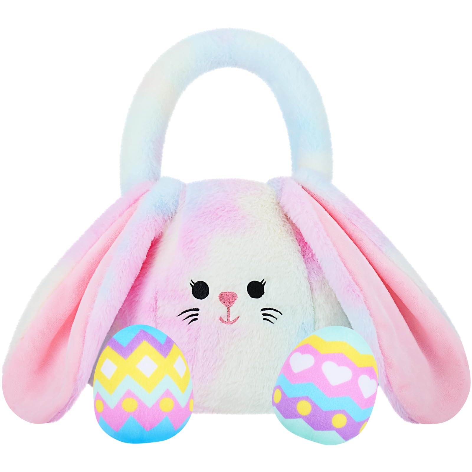Achwishap Easter Bunny Basket Bags and Easter Eggs Sets,3PCS Rabbit Basket Hunt Bags Easter Basket Stuffers,Rabbit Buckets Basket Storage Bag,Gifts Bags for Kids Adults Easter(Colorful,Colorful Eggs)