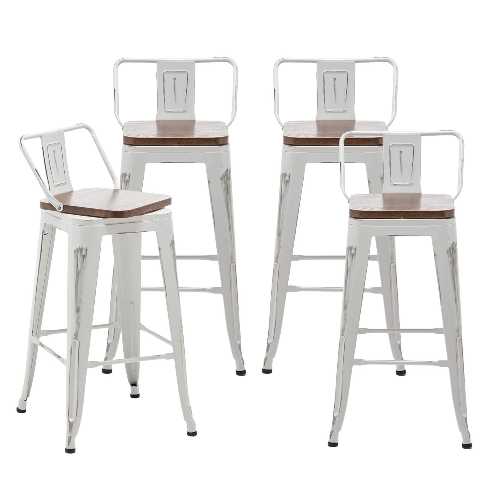 Alunaune Distressed Metal Bar Stools With Backs Alunaune 26 Swivel