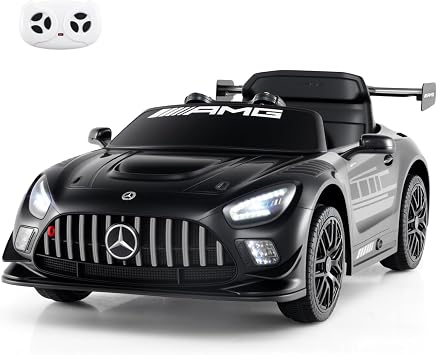 Costzon Ride on Car, 12V Licensed Mercedes-AMG GT3 Kids Car with Remote Control, 3 Speeds, LED Lights, Music, Wireless, Transport Wheels & Soft Start, Electric Vehicle for Toddlers Aged 3+ Black