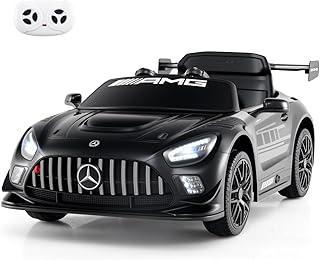 Costzon Ride on Car, 12V Licensed Mercedes-AMG GT3 Kids Car with Remote Control, 3 Speeds, LED Lights, Music, Wireless, Transport Wheels & Soft Start, Electric Vehicle for Toddlers Aged 3+ (Black)