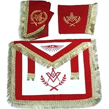 Master Mason Cardura Apron, Collar Gauntlets Set with Fringe Red