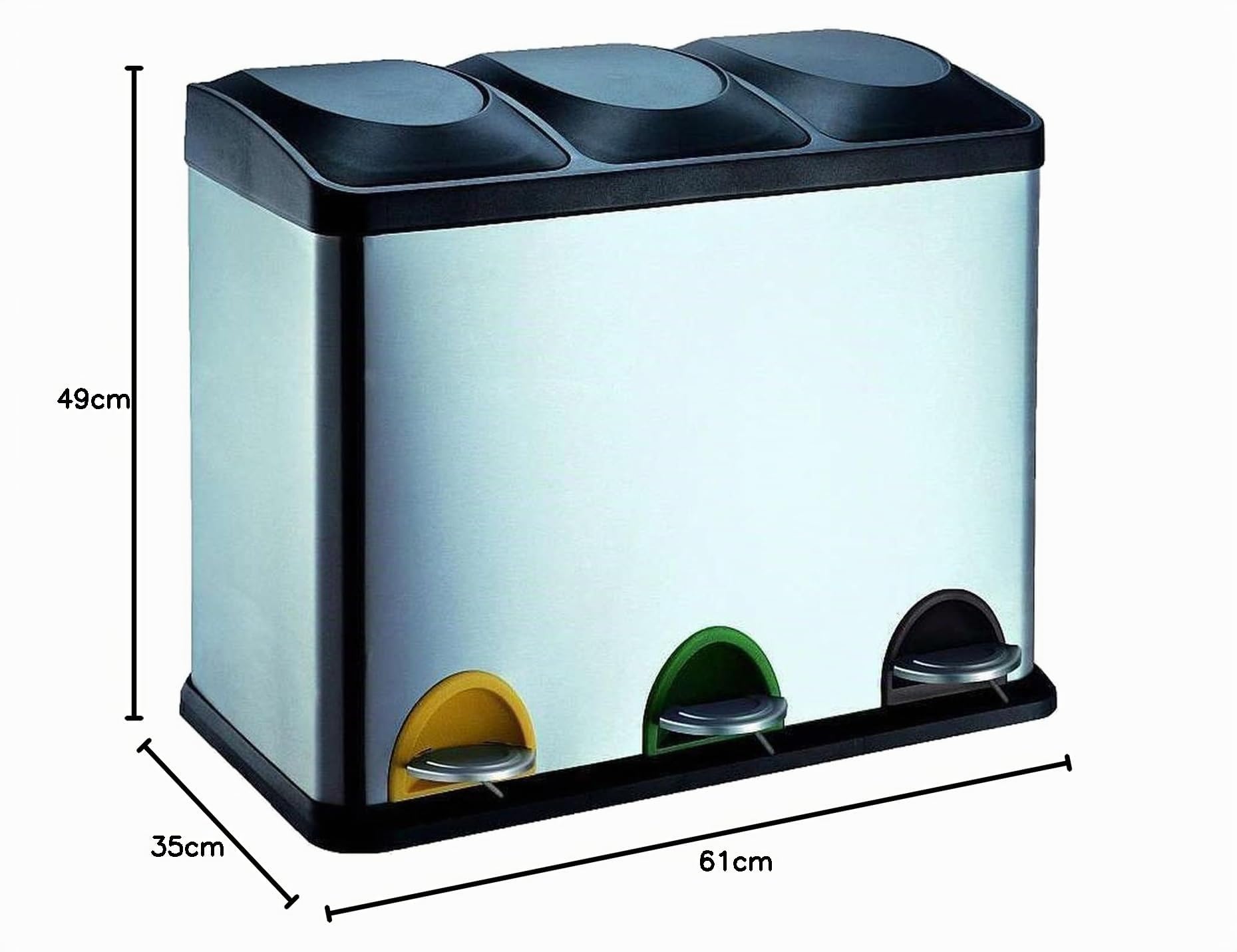Cubo de reciclaje ecológico 45 litros de 3 compartimentos, reciclaje de basura / cubos de reciclaje, Gran Capacidad, para Papel, Vidrio y Plástico, Ideal para Hogar/Oficina/Interior/Exterior