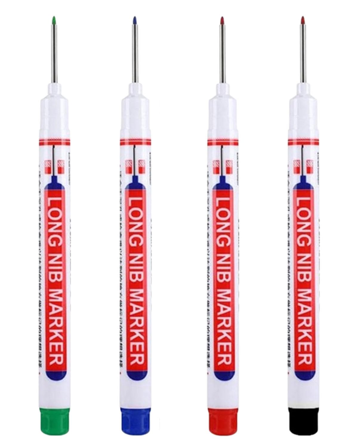 4PCS Long Nib Marker Pen, 4 Colors Fine Tip Permanent Markers with Long Head, Black Red Blue Green, Permanent Pens Quick-Dry Colorful Markers for Carpenters-image-5
