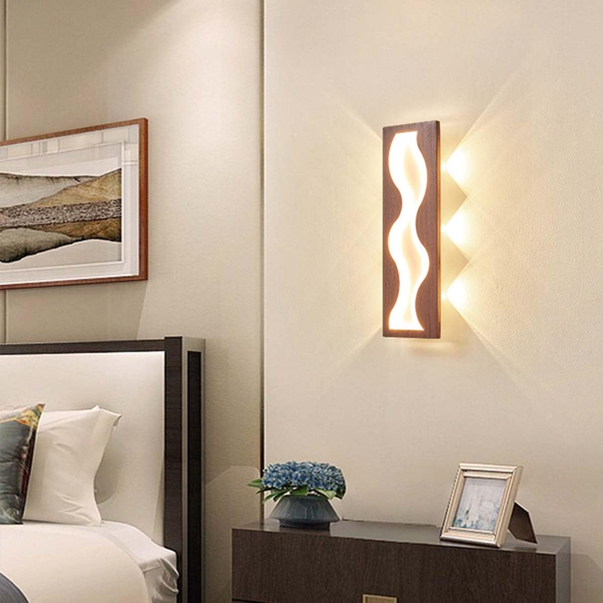 AoLa 26W LED Wandleuchte Innen Lange Wandlampe Modern Holzoptik 3 Farbtemperaturen 3000K/4000K/6000K mit Acryl Lampenschirm Wandbeleuchtung Deko Lampe für Schlafzimmer Wohnzimmer Flur