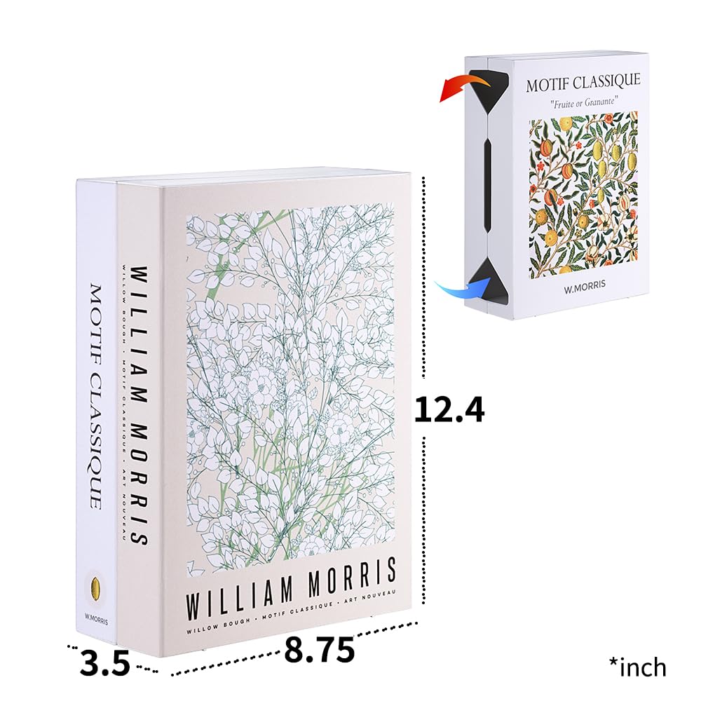 Book Shape Decorative Cable Management Box - Expandable Cable Organizer Box with Magnetic Closure for Home & Office (William Morris, Large)