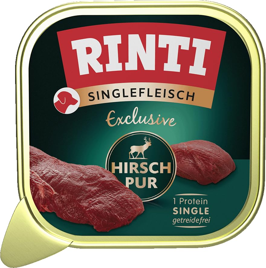 RINTI - Singlefleisch Exclusive | Cibo umido con carne di cervo al 100% per cani sensibili e adulti, cibo completo in ciotole senza cereali e additivi artificiali | 10 x 150 g di cervo puro