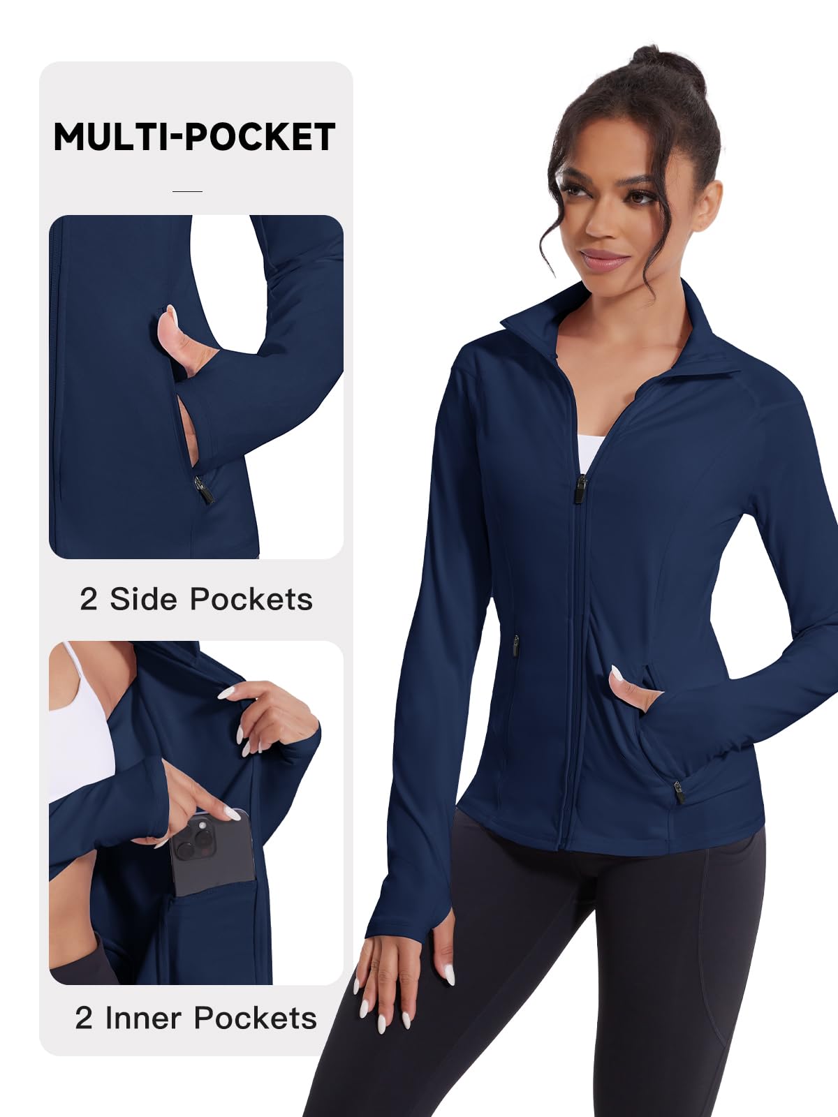 VUTRU Chaqueta de entrenamiento para mujer, con cremallera completa, ligera, para gimnasio, yoga, correr, con bolsillos