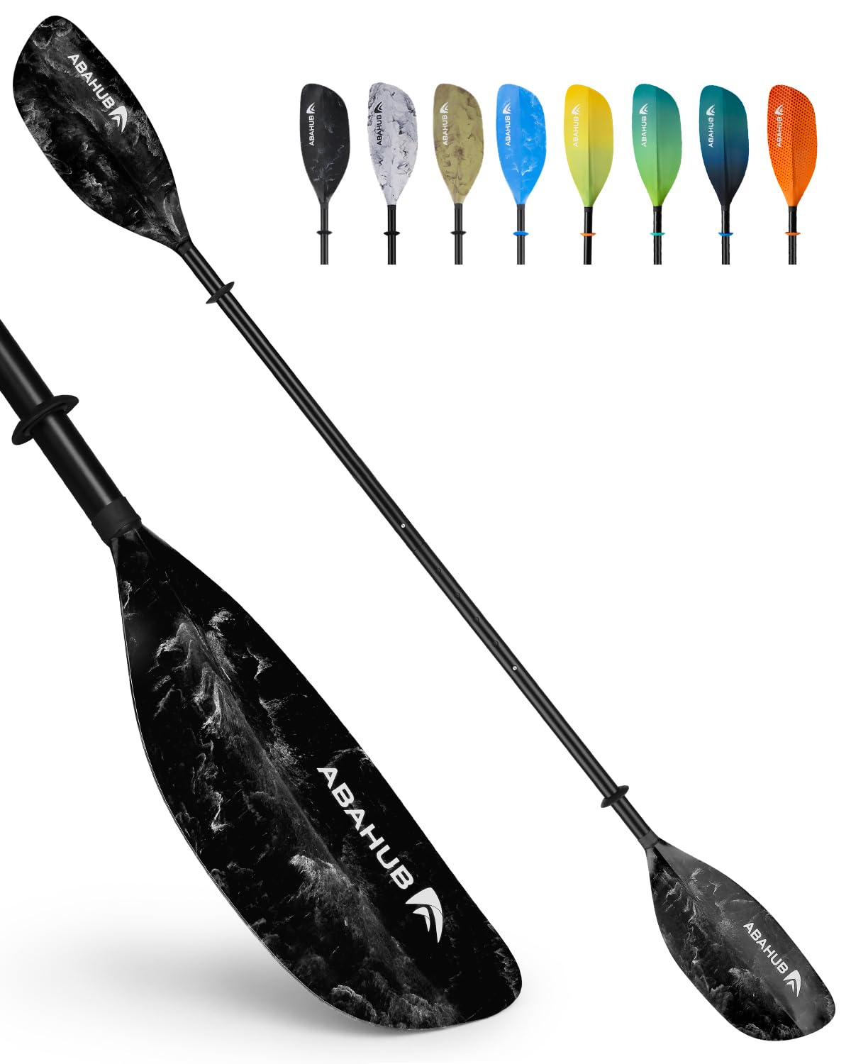 Abahub Adjustable Kayak Paddle 230-250 cm/90.5-98.4 Inches Floating Kayaking Oars Boating Oars Black with White Wave Print