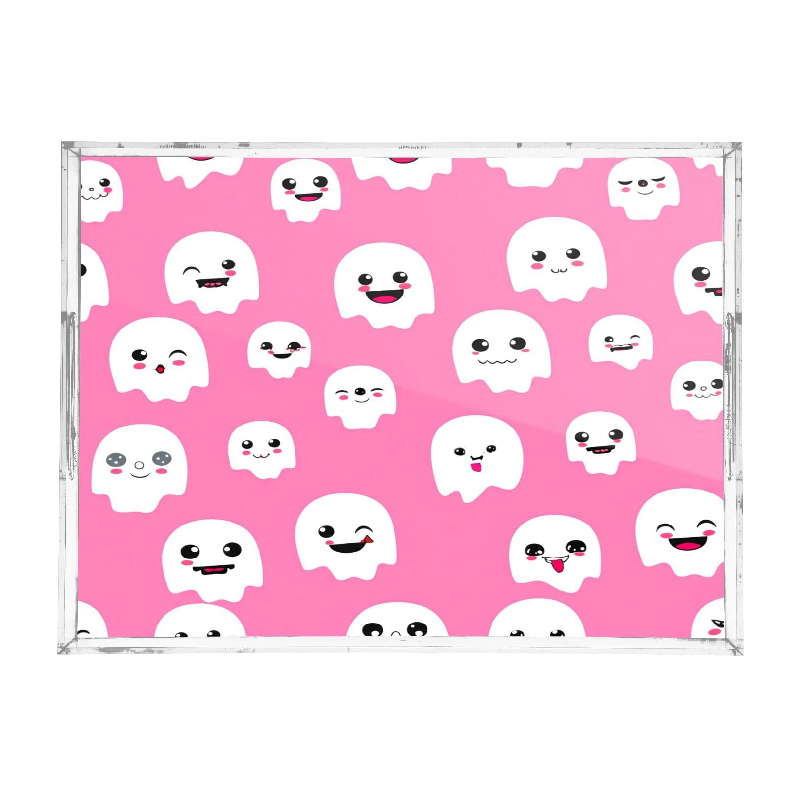 BOESI Cute Halloween Ghost Acrylic Decorative Dining Tray, Acrylic Decorative Tray Organizer with Handle for Kitchen, Dining Room, Bathroom, Dresser