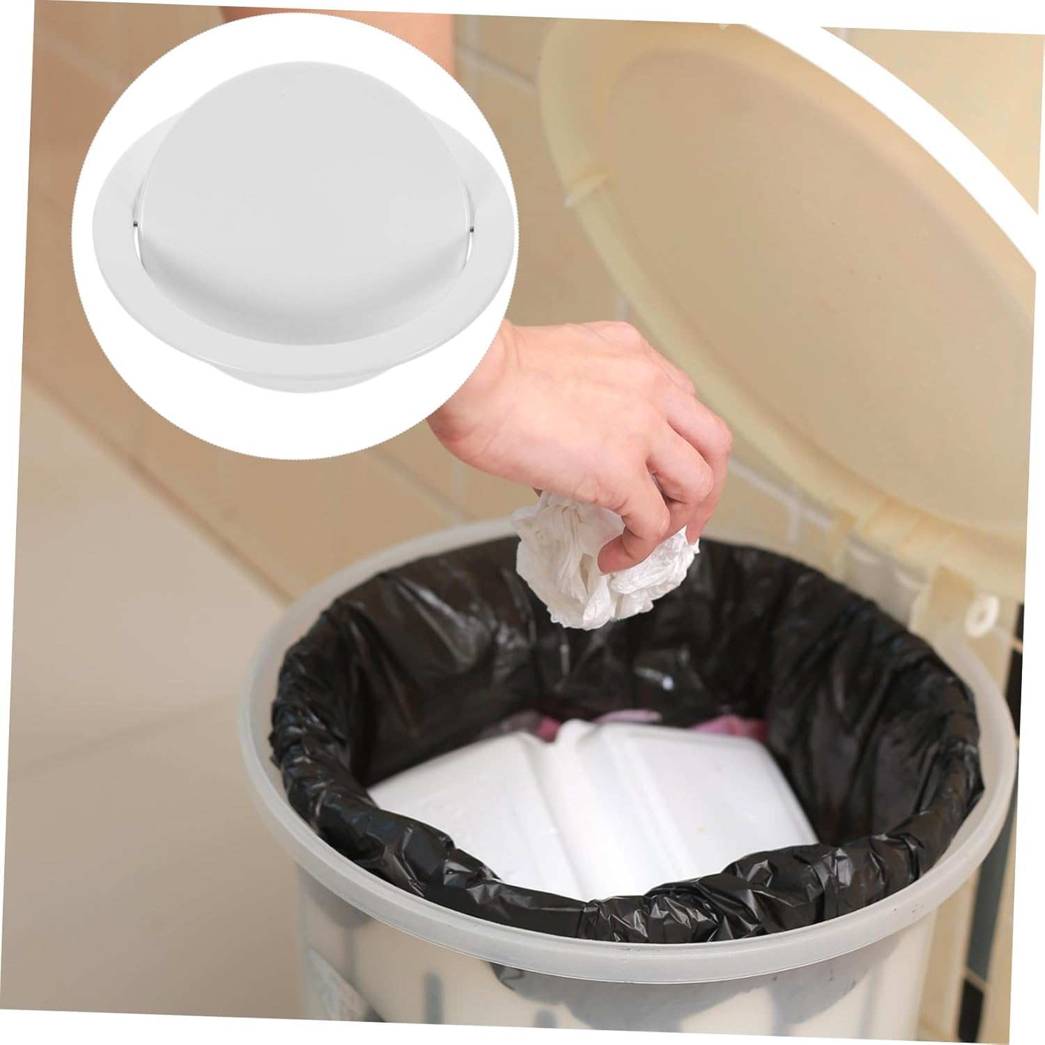 Round Trash Can Lid Embedded Office Trash Can Cover for Kitchen Recessed Flap Lid
