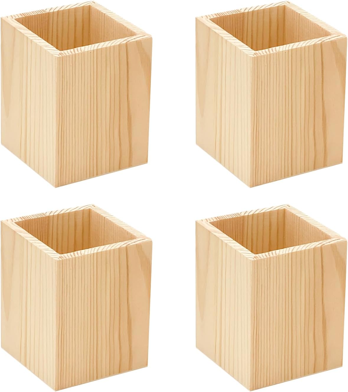 Cregugua 6 Pack Wood Pen hlolder Unfinished Wooden Pencil Holder for Homemade DIY Crafts (3"x3"x4")