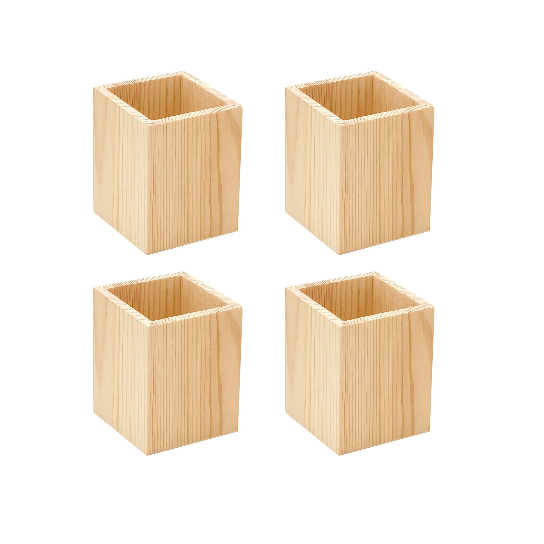 6 Pack Wood Pen hlolder Unfinished Wooden Pencil Holder for Homemade DIY Crafts (3"x3"x4")