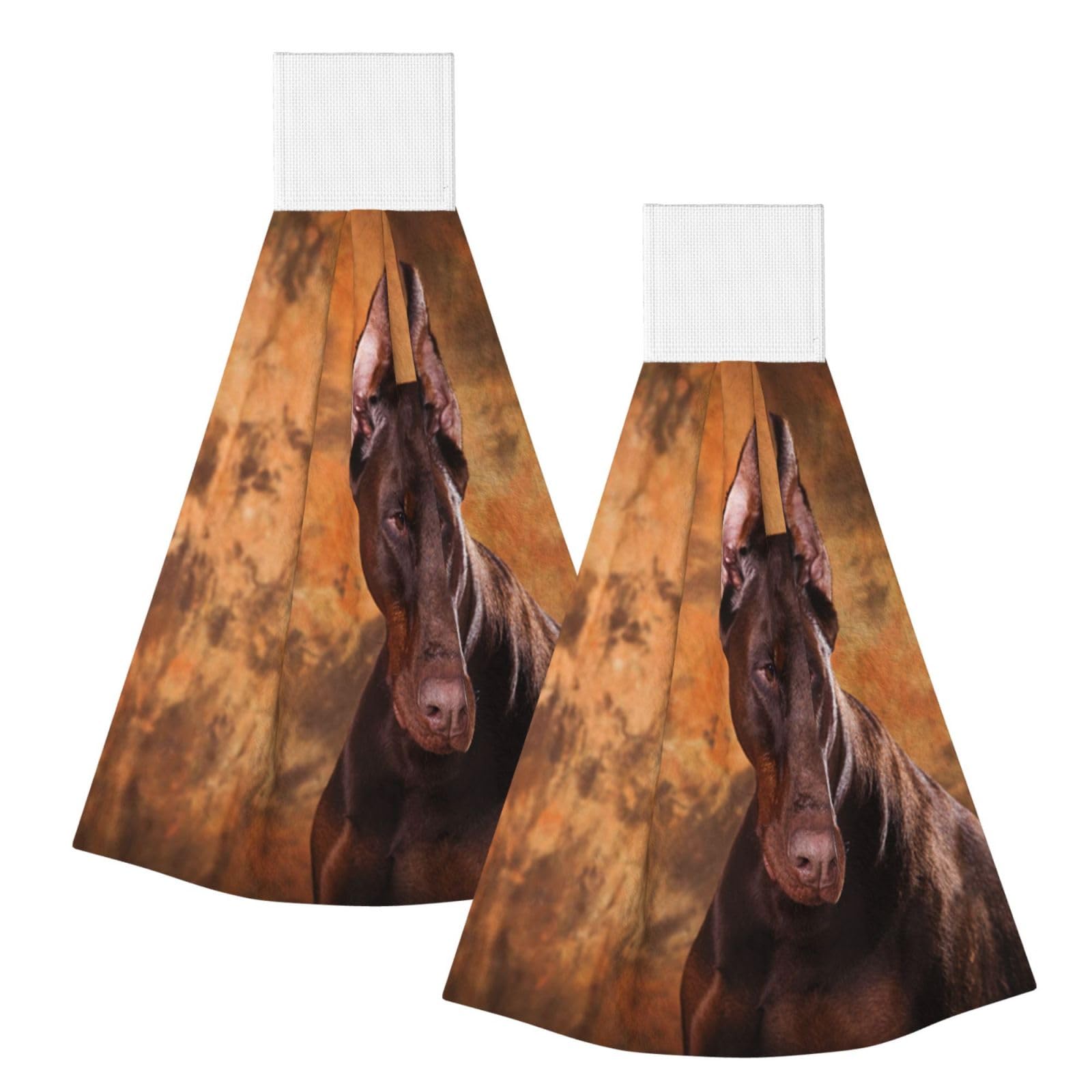 DOPKLNA Cool Doberman Pinscher Dog, 2 Pcs Hanging Coral Fiber Hand Towels for Bathroom, Absorbent Kitchen Towels