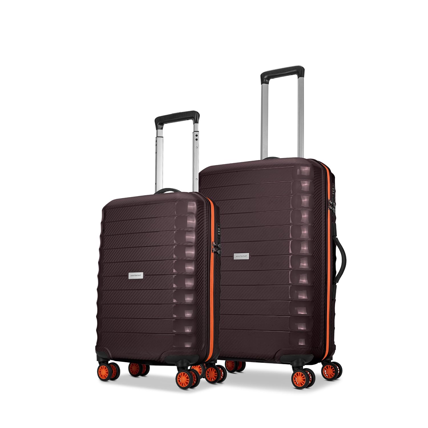 Aristocrat Altitude 8 Wheel Set of 2 (Small + Medium) Hard Case Trolley Bags | Combination Lock |Tough and Durable Luggage | 3 Year International Warranty | Suitcases for Travel| Brown