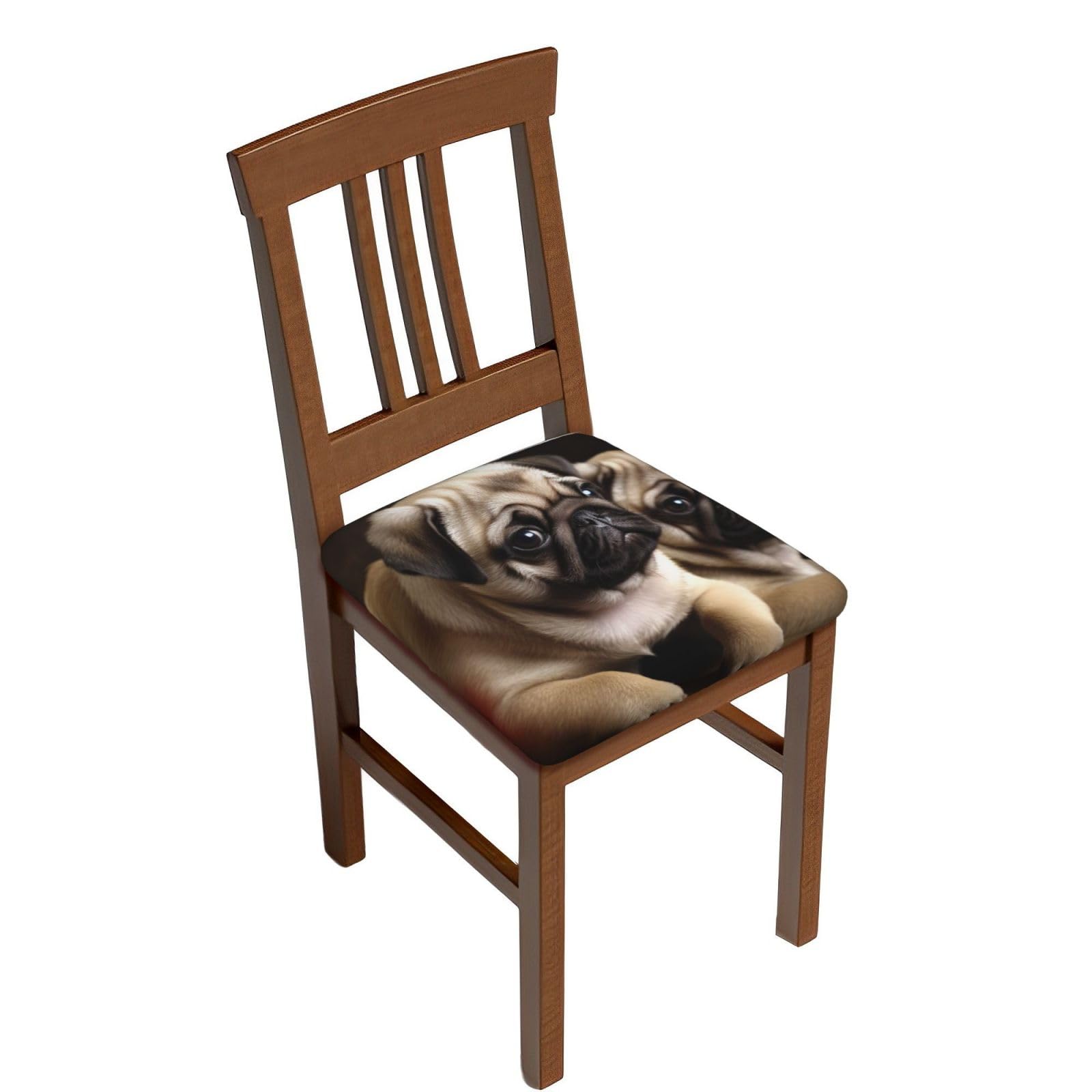 FodPand puppys Pug Square Stool Covers Six Piece, Stretch Removable Square Bar Stool Seat Covers Washable Dustproof Stool Cushion Slipcover Soft Milk Silk Bar Chair Covers with Band