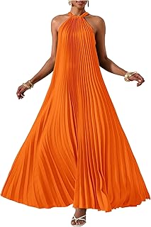 OYOANGLE Women's Summer Long Maxi Dress Wedding Guest Party Vacation Dress | Sleeveless Pleated Long Flowy Beach Dress,Women Maxi Dress Cocktail