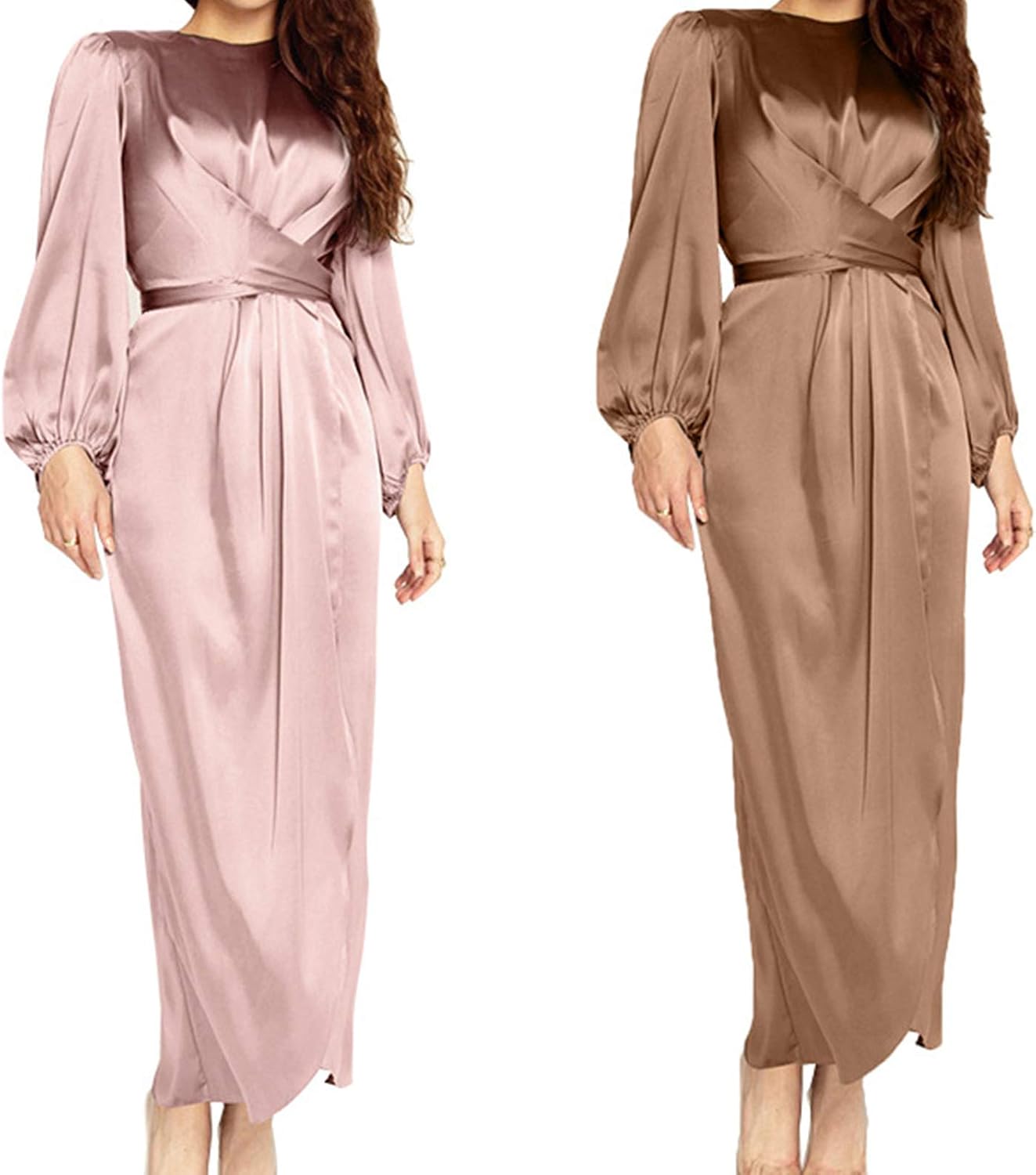 FUIW Women Satin Puff Long Sleeve Wrap 