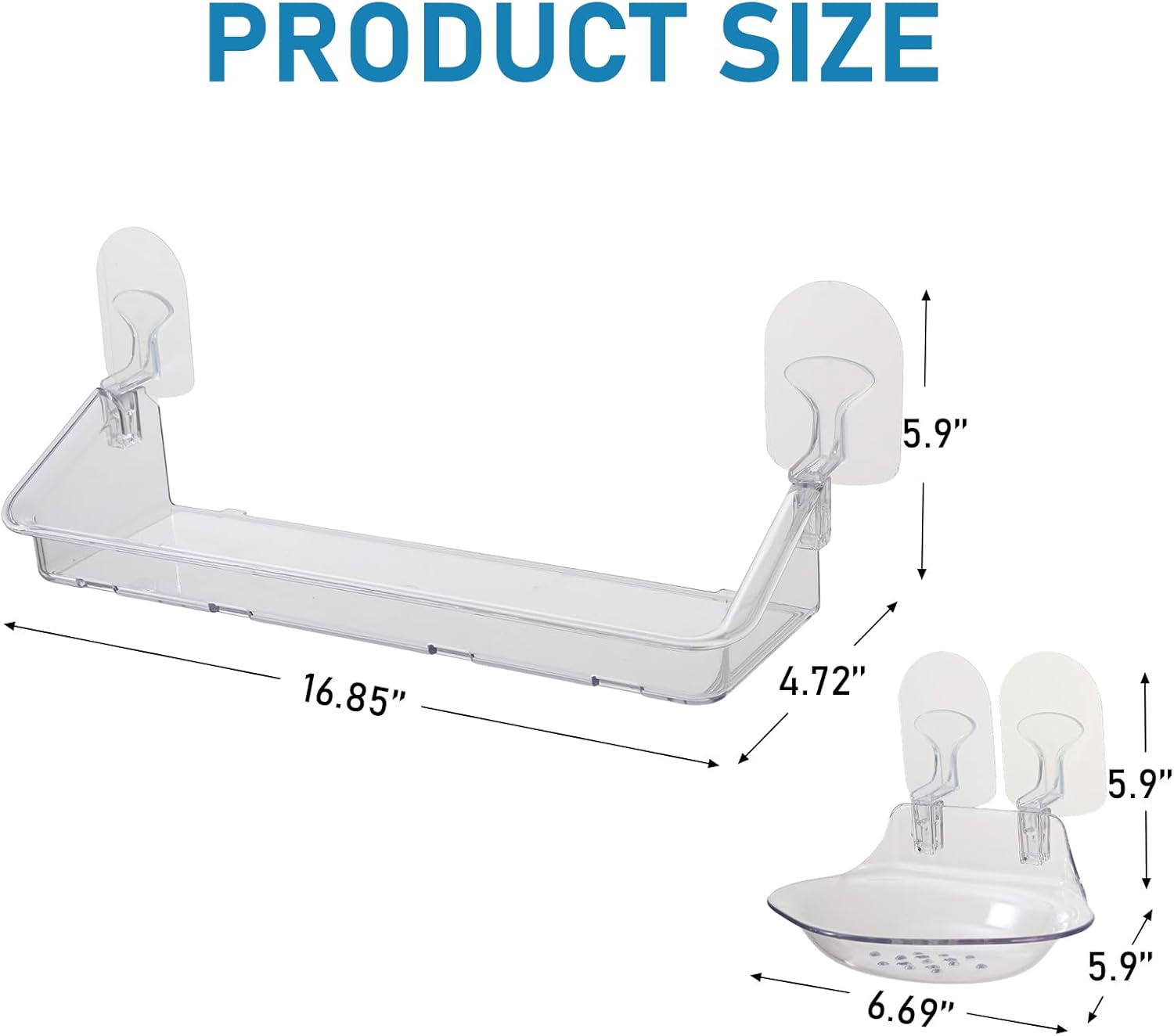 Condition photo showing New/Like New for Acrylic Clear Shower Caddy Soap Dish 2pack Small Size 12.9"L 4.7"W 5.9"H Acrylic Shelves No Need To Drill Wall Adhesive Shelves With Self- Adhesive Tape For Bathroom Kitchen Rv(Shower Caddy L)