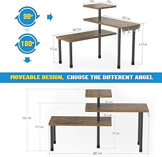 Countertop Organizer Organization, 3 Tier Moveable Corner Shelf for Kitchen, Bathroom, Spice Rack, Coffee Area, Over Sink, Dresser Table (Rustic Brown)