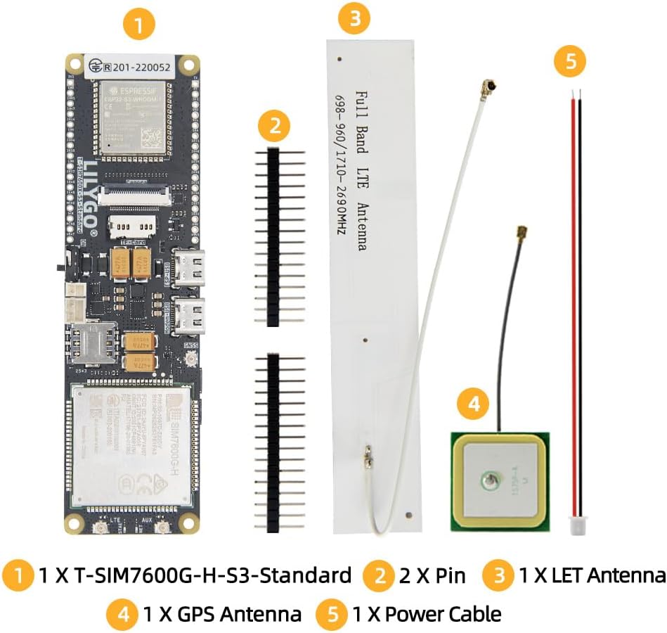 LILYGO T-SIM7600G-H R2 ESP32-WROVER 18560 Battery Holder Solar Charge ESP32 TTGO Development Board (T-SIM7600G-S3-Standard)
