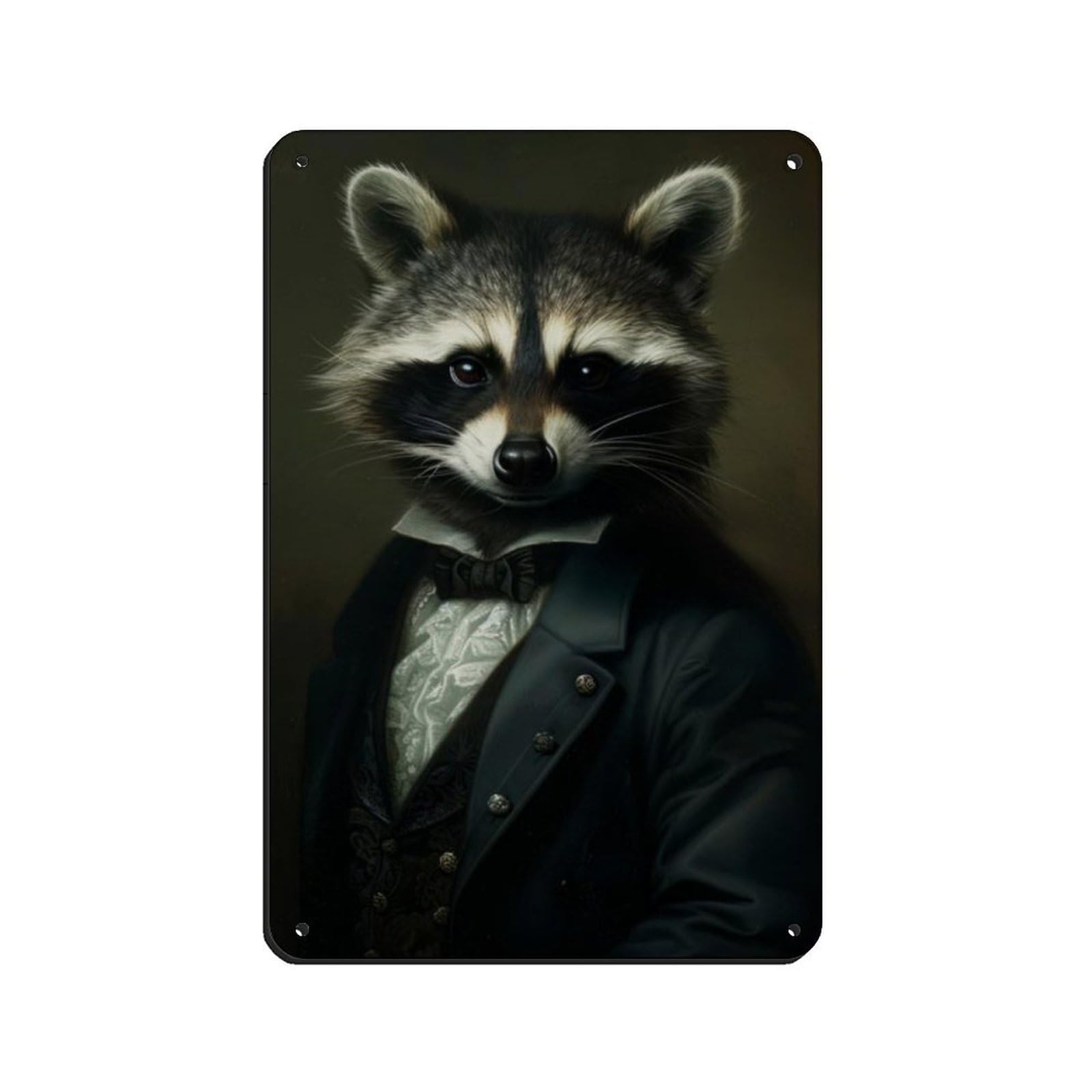 Gothic Raccoon in Suit Poster Retro Poster Metal Tin Sign Chic Art Retro Iron Painting Bar People Cave Cafe Family Garage Poster Wall Decoration 8x12inch(20x30cm)