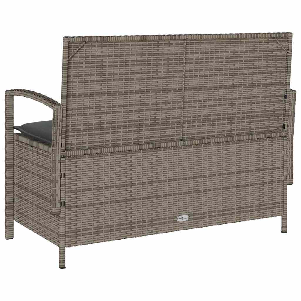 vidaXL Gartenbank mit Stauraum und Kissen Grau Poly Rattan, Gartenbank, Parkbank, Outdoor-Bank, Sitzbank, Terrassenbank, Außenbank, Gartenmöbel