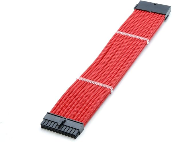 24 Pin ATX Motherboard Sleeved Extension Cable 30cm + 2 Cable Combs (Red) - 3