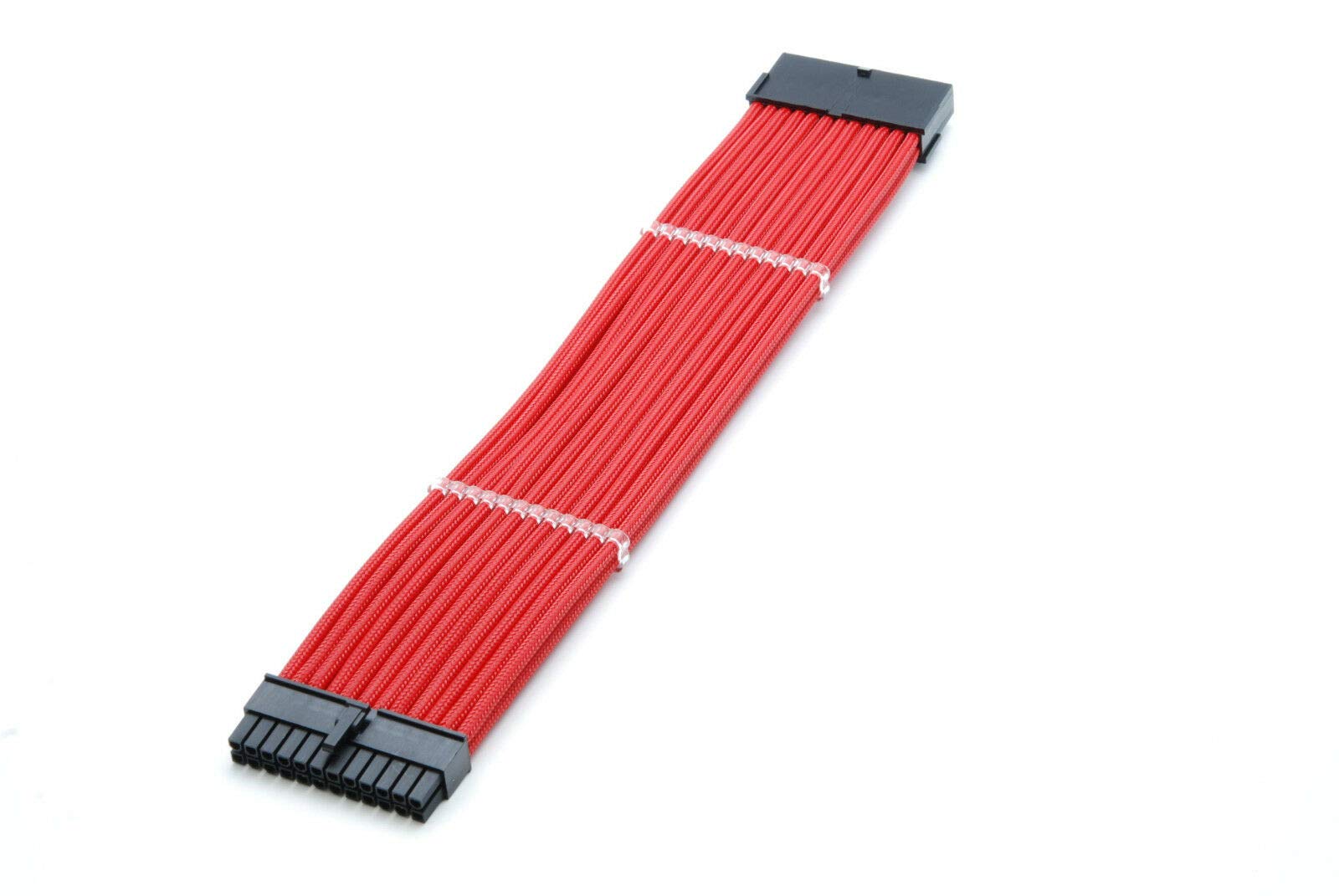 24 Pin ATX Motherboard Sleeved Extension Cable 30cm + 2 Cable Combs (Red) — view 3