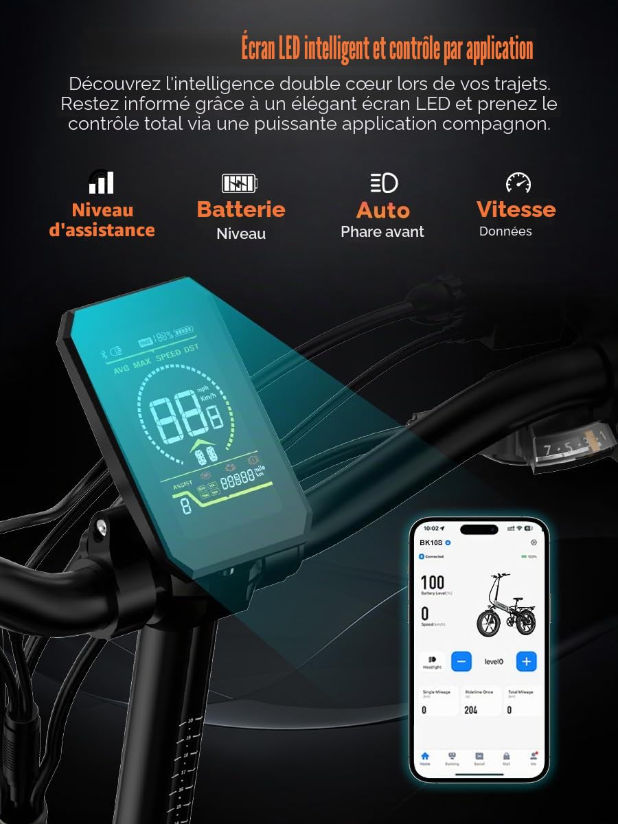 HITWAY Vélo électrique, 20 * 4,0 Pouces VTT Électrique Tout-Terrain, Autonomie 60-120km, Vélo Électrique Pliable avec Batterie 48V 13Ah, 7 Vitesses, Moteur 250W, Ville E-Bike Pedelec pour Adultes
