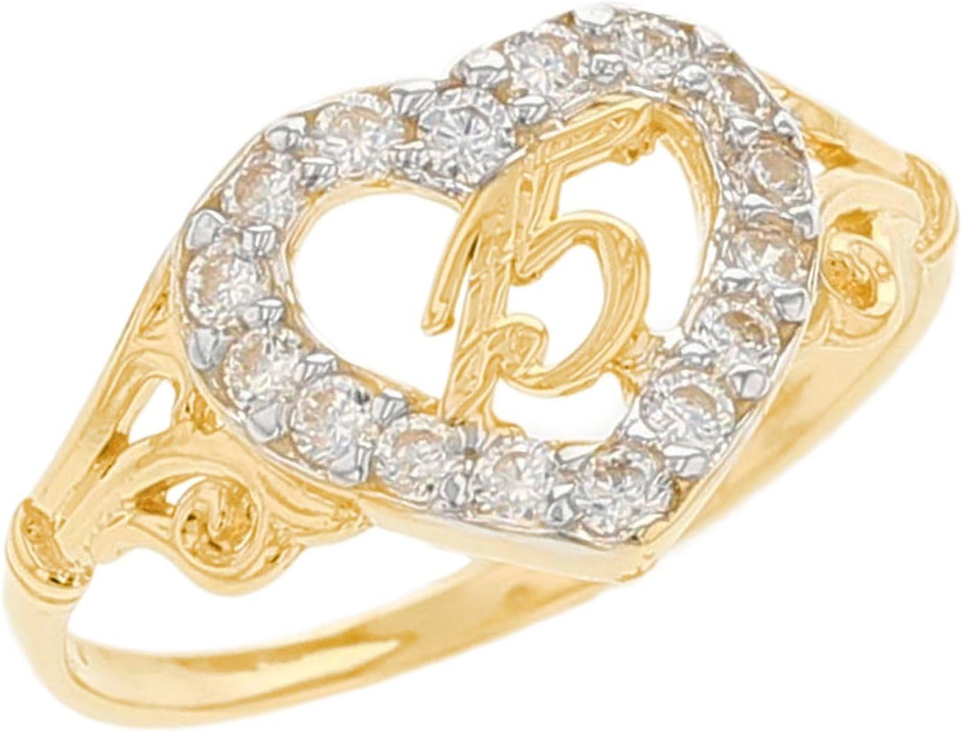 14k Gold 15 Años Birthday Quinceañera CZ Heart Ring