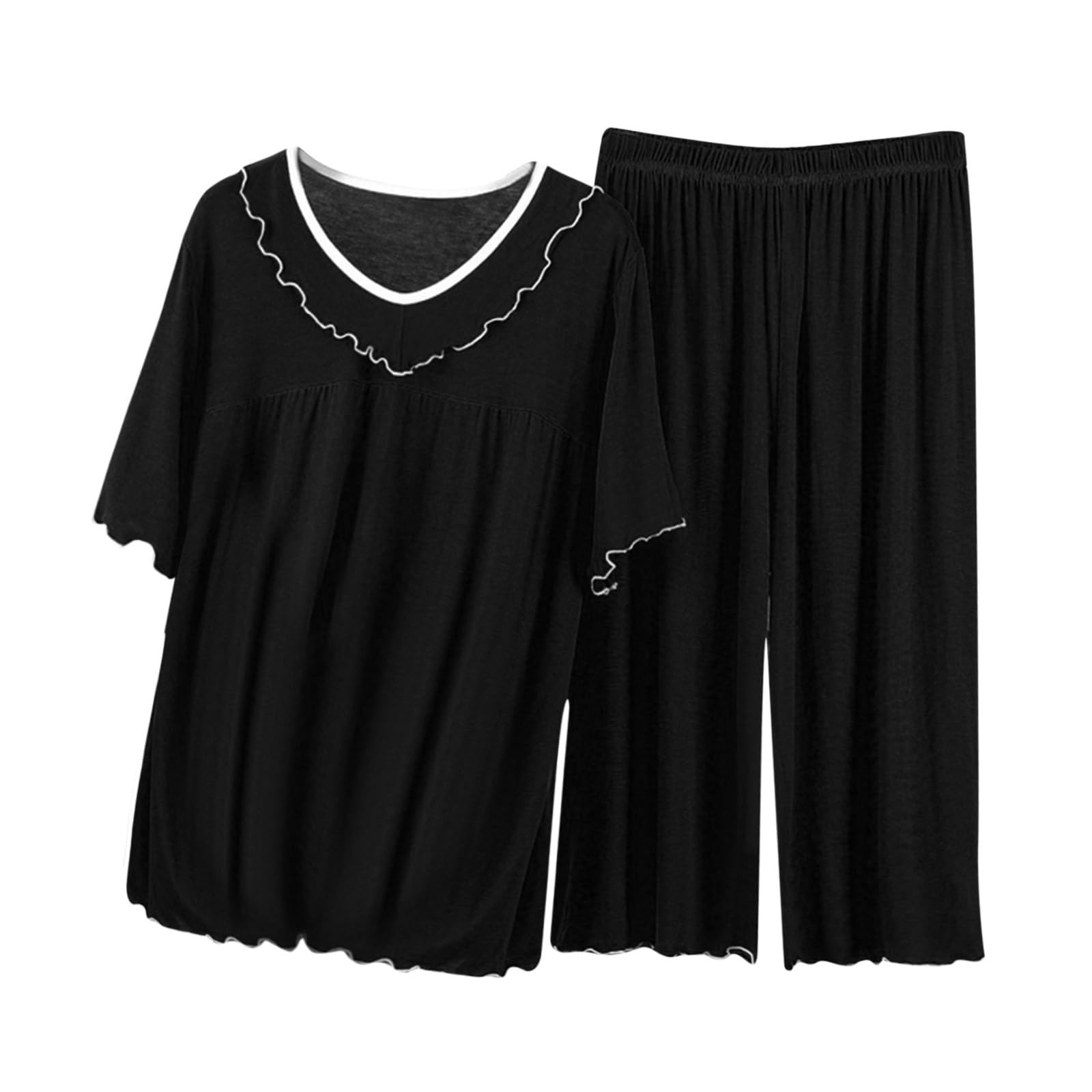 Womens 2 Piece Pajama Sets Sleepwear Short Sleeve V Neck Tops and Long Pants soft Loungewear Sets Pajama