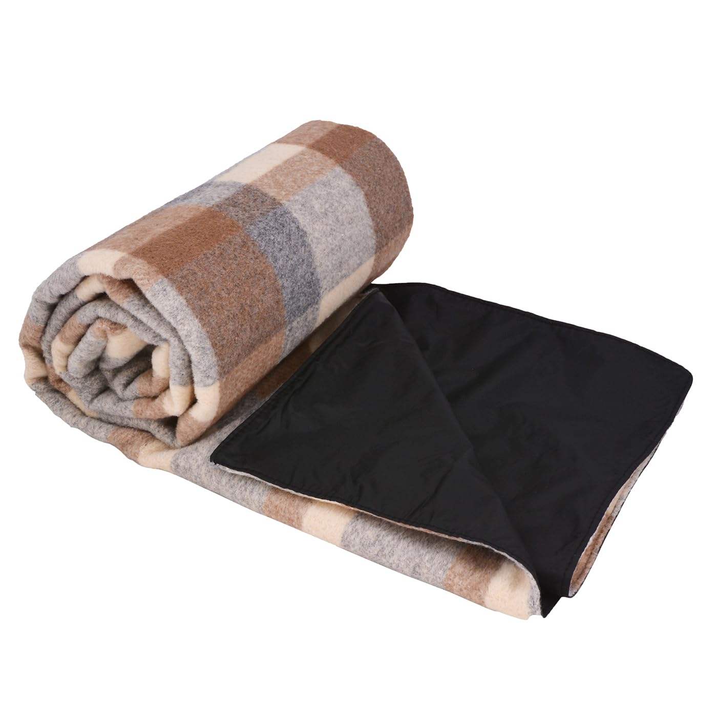 Les Jardins de la Comtesse, Couverture Pique-Nique Imperméable, Tartan Écossais Marron, 170 x 140 cm, Laine et Polyester, 1500 g