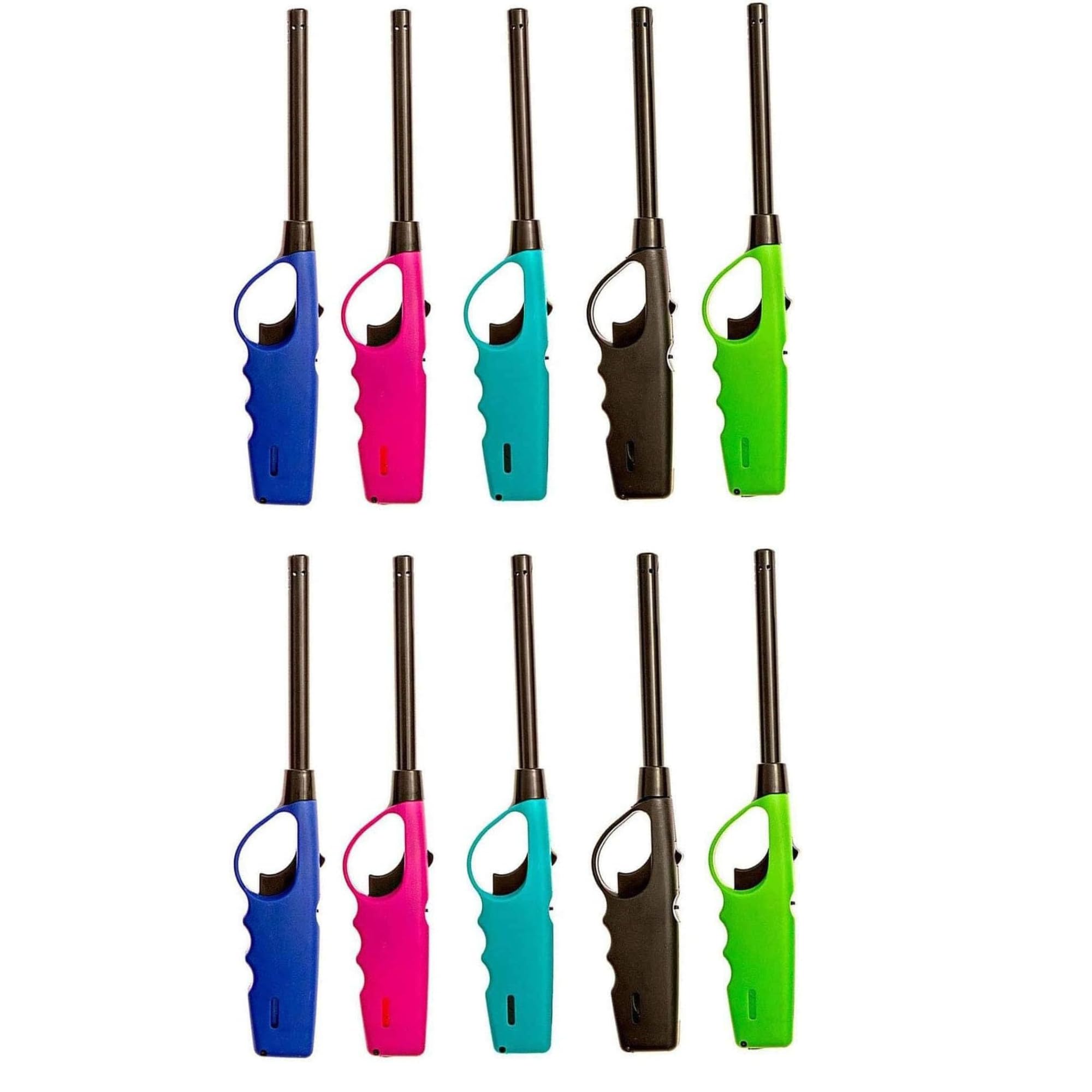 Long Lighters - 10 Pc Pack, Multi-Use Refillable Fire Lighters, Ideal for Fireplace, Candle, BBQ & Grill, Multicolor