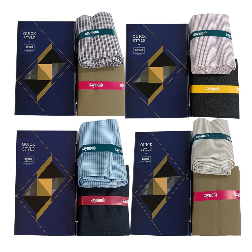 Men’s Premium Unstitched Shirt & Pant Fabric Set of 4 | Checked & Patterned Shirt Material with Solid Trouser Fabric | Smart Formal Wear Collection-image-10