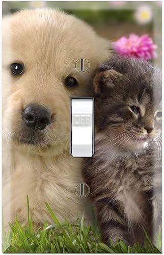 Graphics Wallplates - Cute Puppy Kitty - Cubierta de placa de pared de palanca simple