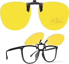 Clip on Night Vision Glasses Flip Up Polarised Anti Glare Driving Glasses for Men Women,Reduce Dizzling lights, Improve Contrast and Clear Vision