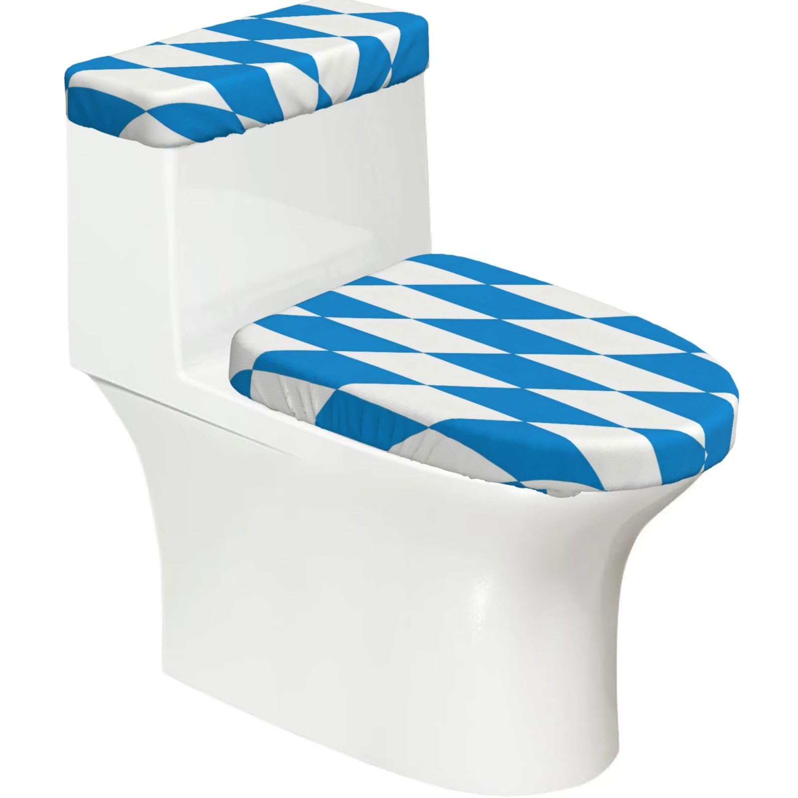 Bavarian Diamond Elastic Toilet Cover Set of 2-Stretchy Lid and Tank Covers for Bathroom, Soft Washable U Shape Toilet Decor