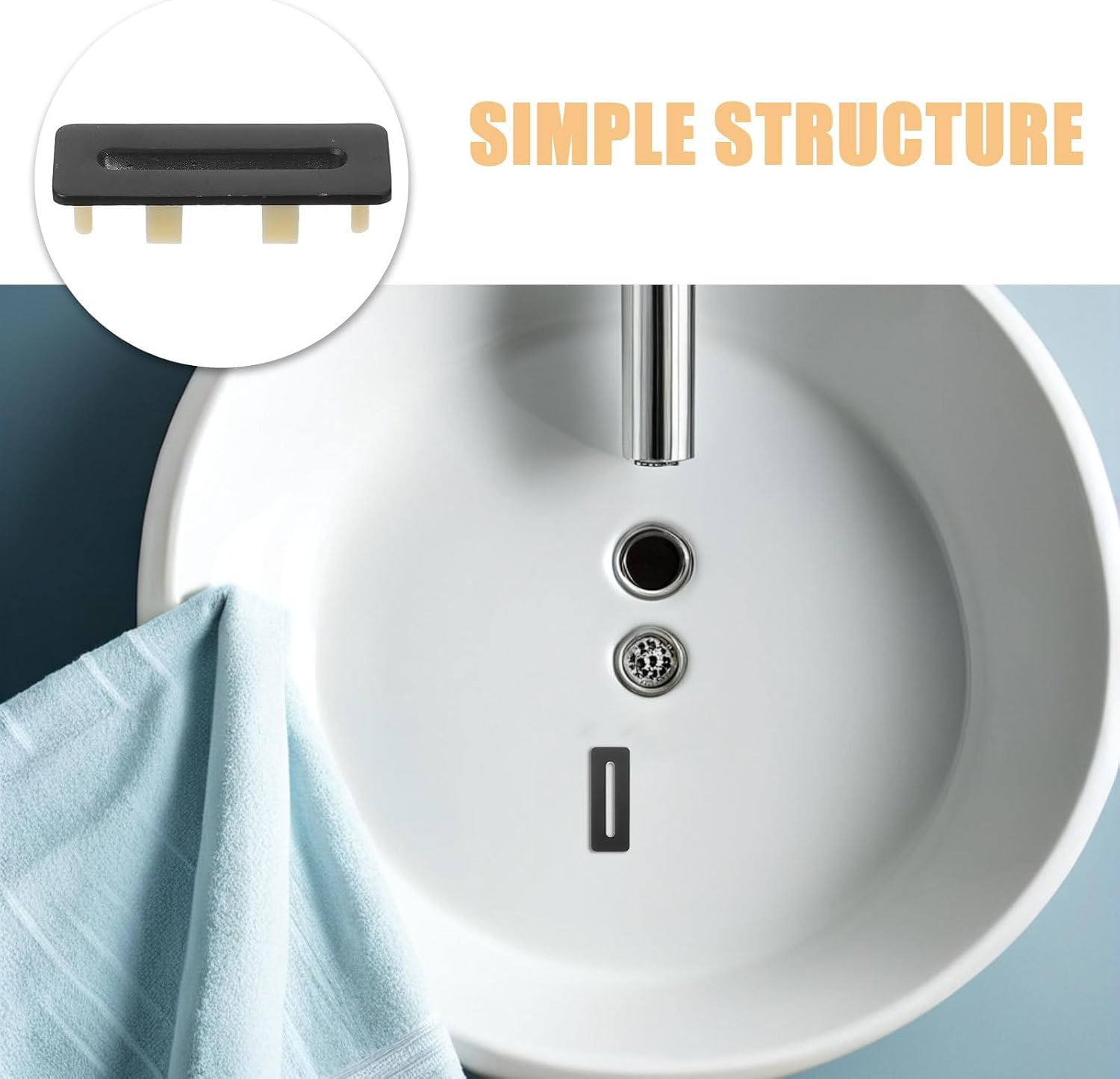 Sink Overflow Cover, Basin Trim Overflow Cover Hole Insert Cap, Drain Insert Cap for Basin Vanity, Hole Sink Stopper for Kitchen Bathroom Black Rectangle