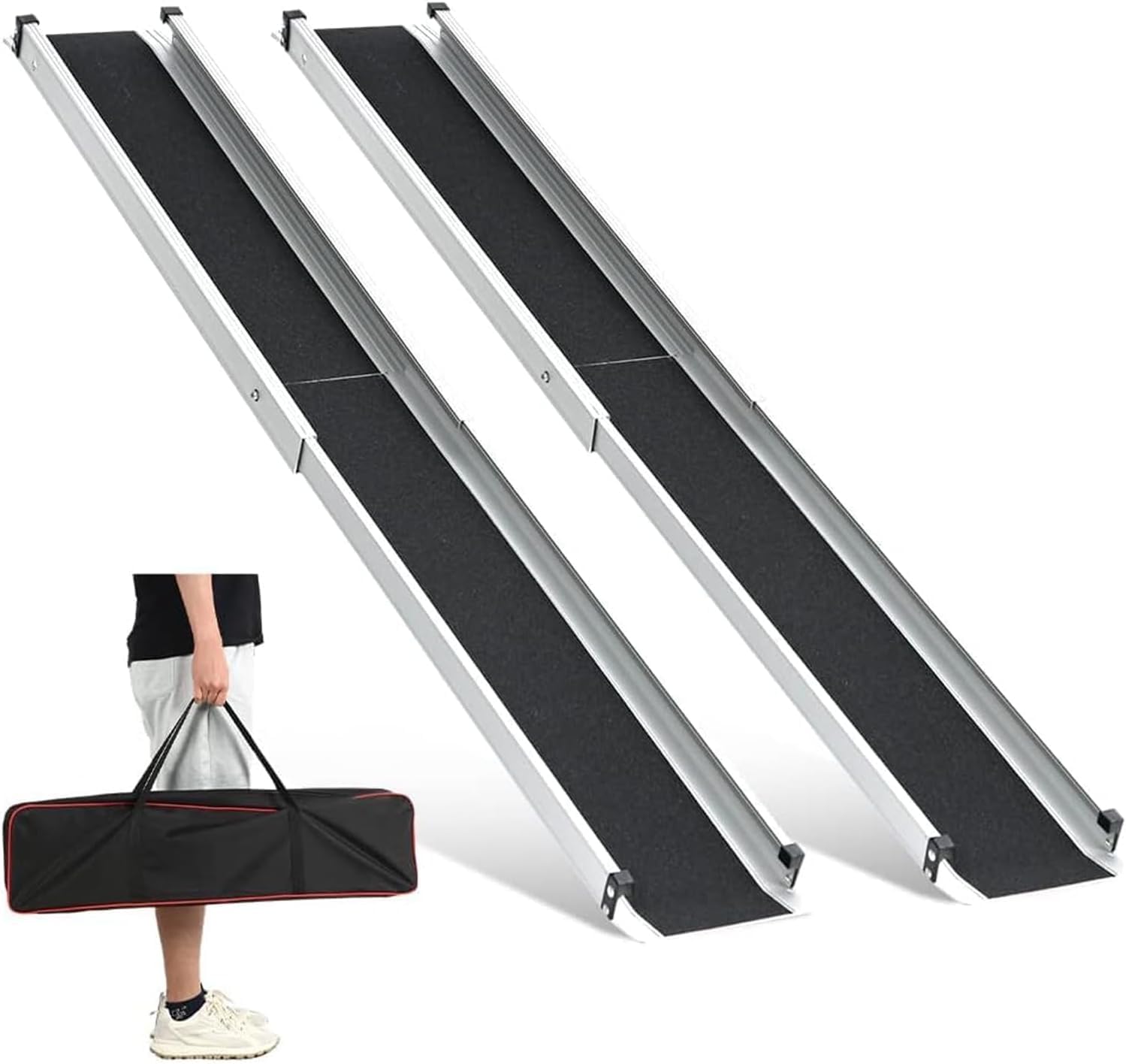 gardhom 1Pair Wheelchair Ramp 4FT Telescopic Ramps for Wheelchairs 600lbs Capacity Portable Wheelchair Ramps for Steps Home Threshold Doorways Steps Stairs with Carrying Bag