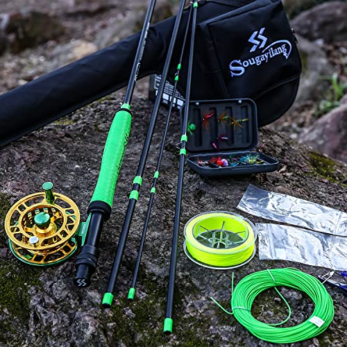 Sougayilang Standard Fliegenfischen Combo Starter Kit, 5/6 Gewicht 9' Fliegenrute mit SuperPolymer-Griff, Zubehör, CNC-Fliegenrolle, Tragetasche, Fliegenbox-Koffer & Angelfliegen
