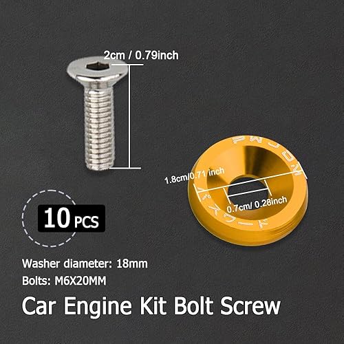 Miniatura 2 de 20 pernos de arandela de parachoques de defensa, kit de vestimenta de aluminio para arandela de guardabarros, accesorios de sujeción M6 JDM para