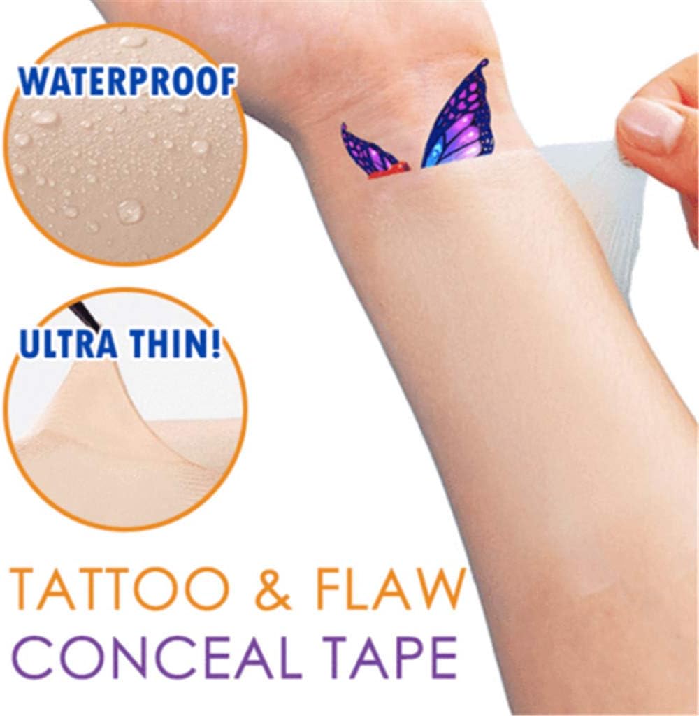 Breathable Tattoo & Flaw Concealing Tape,TureLaugh Scars Flaw Cover UP Tape Stickers,Tattoo Covers and Skin Shields Cover Up Tape,Flesh-Colored Waterproof Free to Cut Smudge Any Part (5pack) (2 pack)