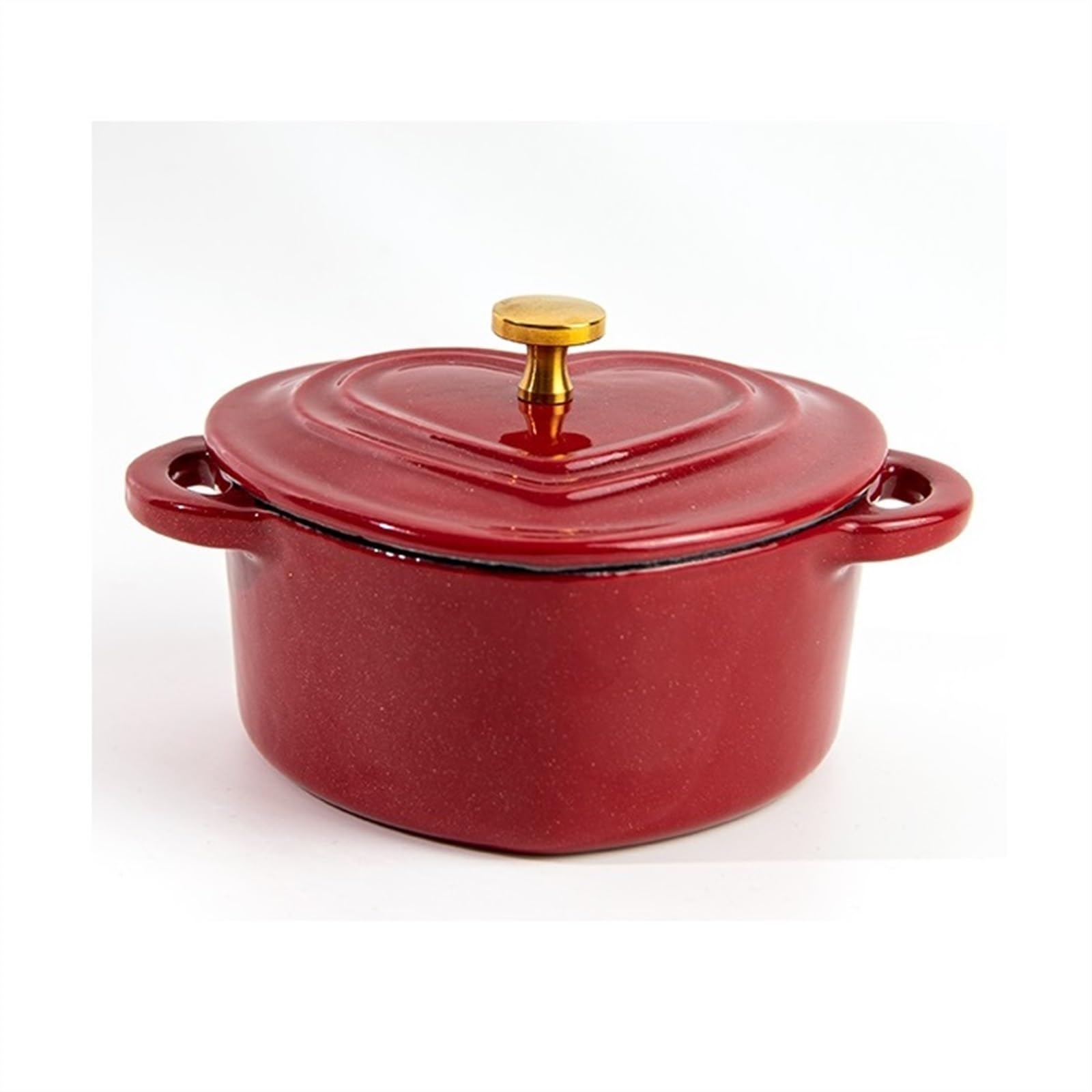Cacerola de hierro fundido para horno holandés con tapa, antiadherente, asas dobles, apta para estufas de gas e inducción, diseño en forma de corazón, tamaño de 22 cm