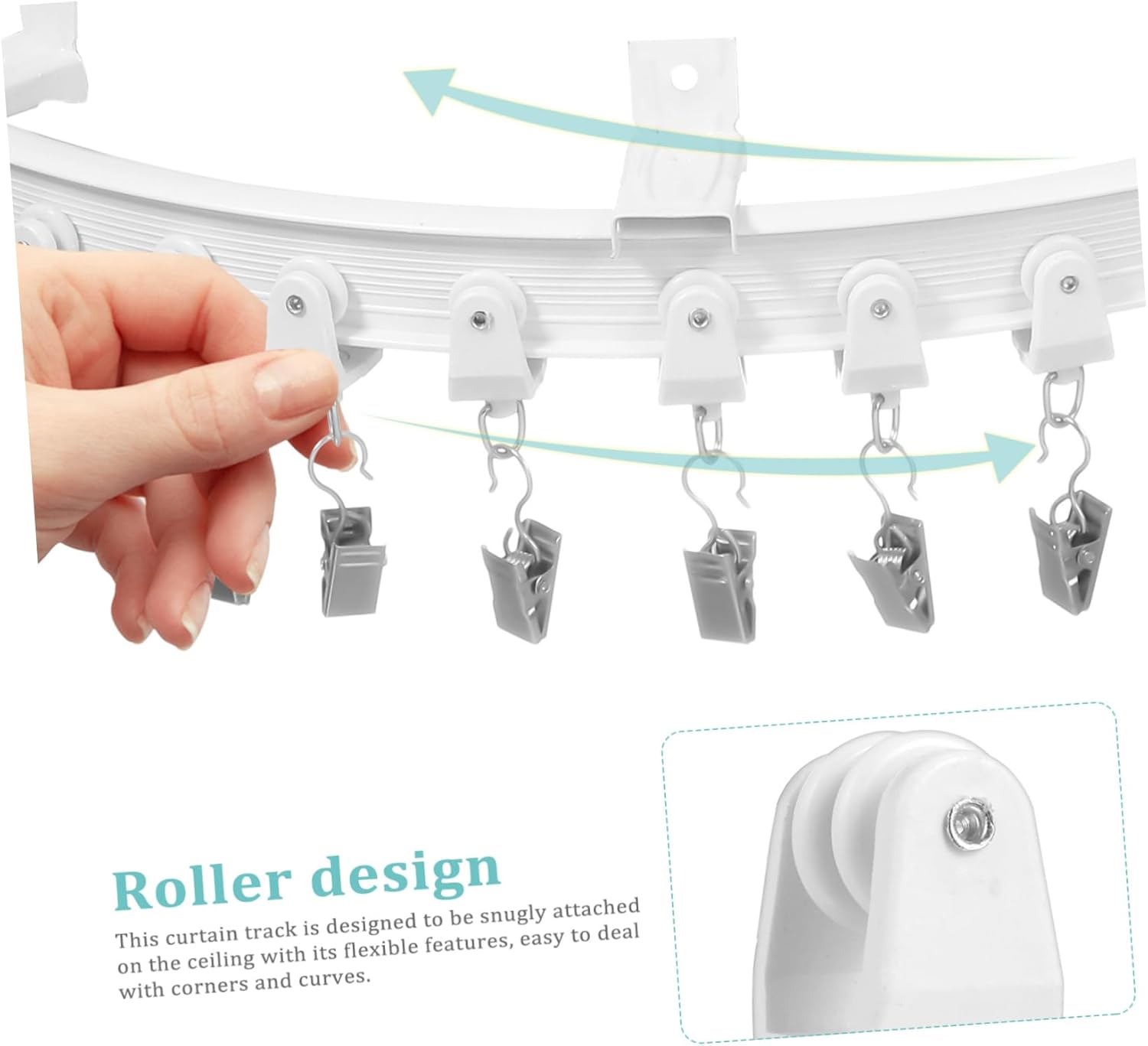 5m Wall Mount Curtain Track Curved Curtain Rail Stainless Steel Clips Easy Install Space-Saving