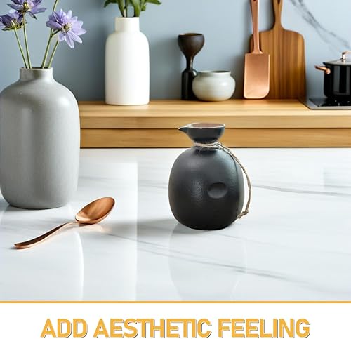 Vista 8 de Yardwe Jarra de vino de cerámica, botella de sake japonés para uso doméstico, elegante diseño de cerámica negra, reutilizable, vajilla decorativa