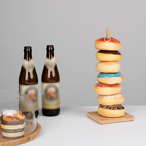 Miniatura 3 de Soporte de bambú para donas, 2 piezas, soporte de torre de donas de granja, soporte para bagel, soporte de exhibición de donas extraíble para mesa