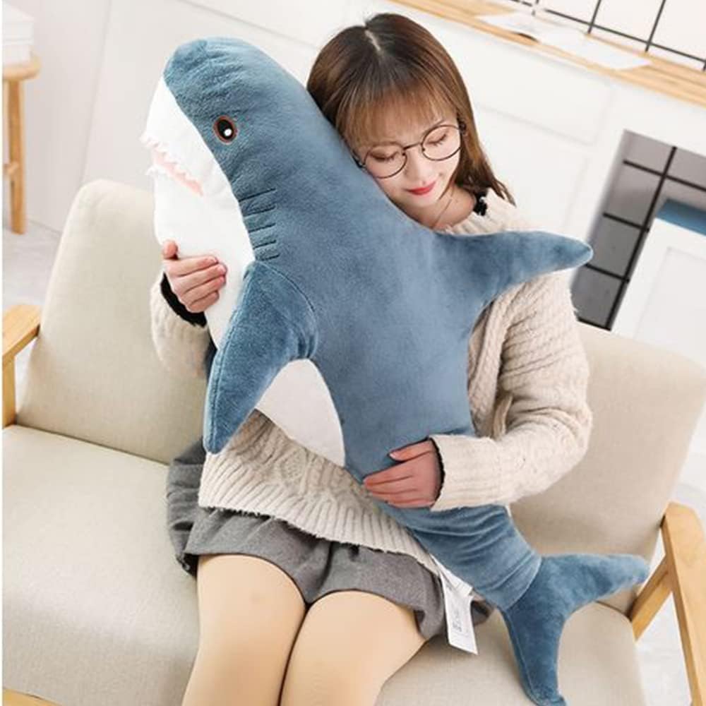 OUKEYI 30 Inch Giant Shark Stuffed Animal Pillow, Soft Shark Toys Big Shark Plush Pillows for Kids,Comfortable Sleeping Pillow Back Cushion Doll Gift for Kids(Blue) image 2