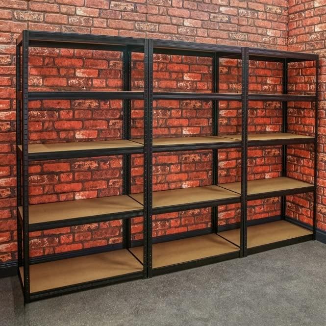 BiGDUG Black Garage Shelving Unit - 3x Shelving Bay - 180h x 90w x 45d cm - 265kg Load per Shelf - 1325kg Load Per Shelving Unit