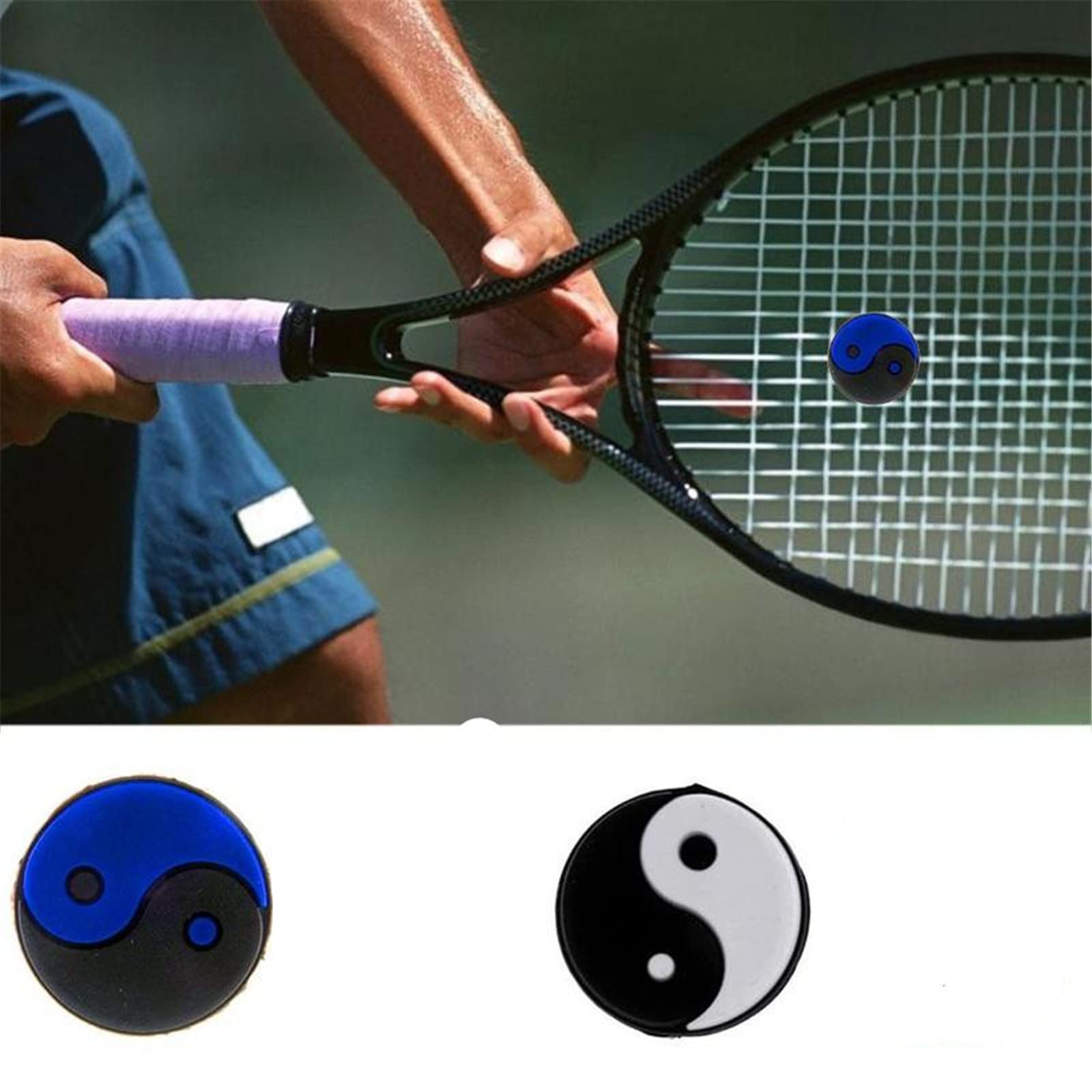 ASkinds 12Pcs Tennis Racket Dampers Rubber Racquet Dampener for Tennis Net Shock Absorption(White+Blue)